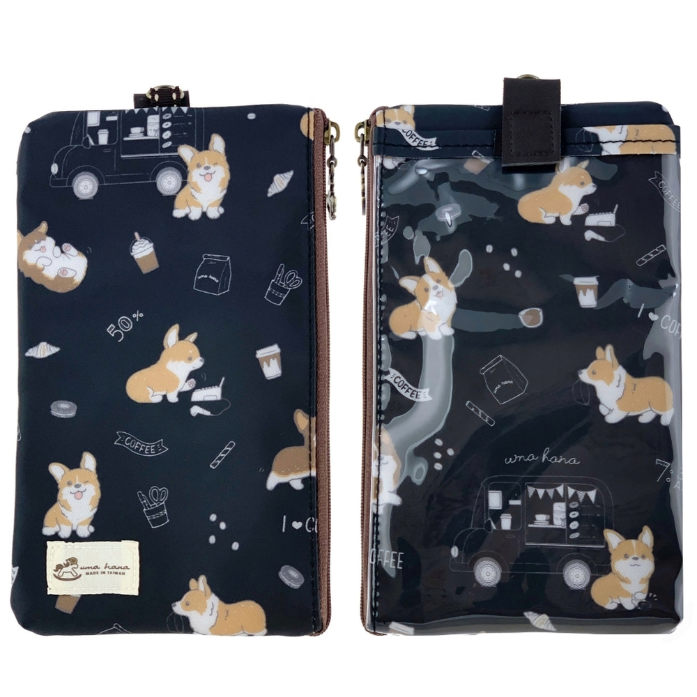 Waterproof Corgi Coffee Phone Case Pouch W/ Neck Strap